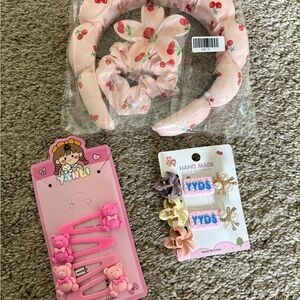 Handmade Pink Cherry Headband & Hair Clips Set for Kids